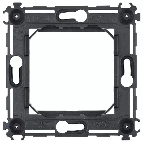 Suport cu gheare 2 Module 71mm Vimar Neve UP 09602.1 – Alb lucios, Carbon matt, Suport – vedere frontală – partener oficial Vimar