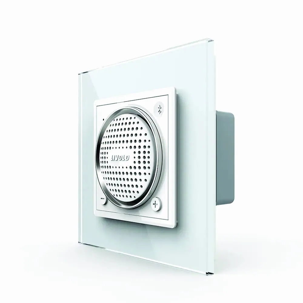 Boxa Bluetooth Livolo cu Rama din Sticla VL-FCF-2WP-11 – Alb, Standard German – vedere frontală – partener oficial Livolo