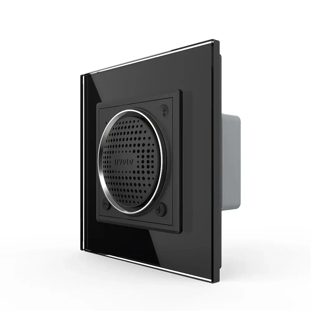 Boxa Bluetooth Livolo cu Rama din Sticla VL-FCF-2WP-12 – Negru, Standard German – vedere frontală – partener oficial Livolo