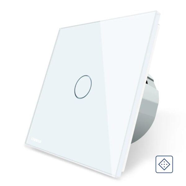 Intrerupator simplu cu revenire / contact uscat Livolo cu touch din sticla VL-C701CH-11 – Alb, Standard German – vedere frontală – partener oficial Livolo