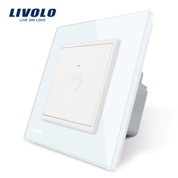 Intrerupator simplu cu touch Livolo din sticla,  VL-FC1-2WP-11 – Alb, Standard German – vedere frontală – partener oficial Livolo