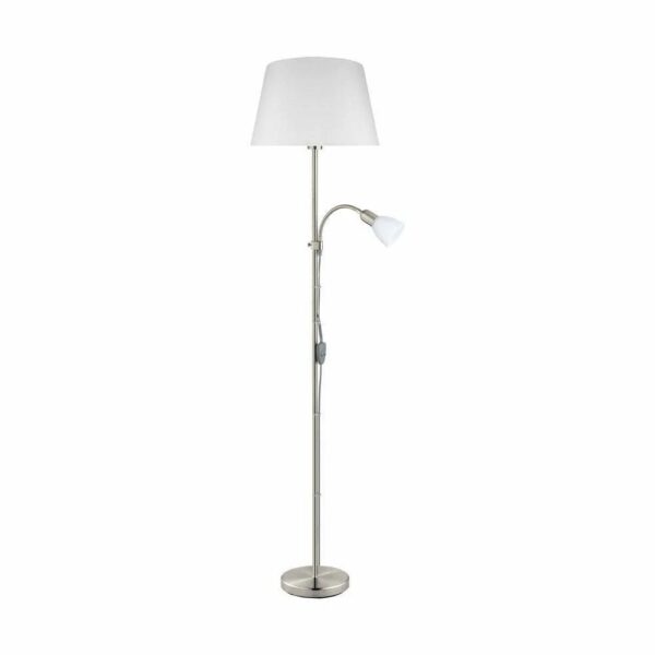 Lampadar EGLO CONESA 95686 - E27;E14 1X60W;1X40W  h1700mm – Otel, Nichel satinat, Sticla, Stofa, Alb, "9002759956868" – vedere frontală – partener oficial Eglo