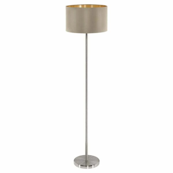 Lampadar EGLO MASERLO 95171 - E27 1X60W  h1510mm – Otel, Nichel satinat, Stofa, Aur, Taupe, "9002759951719" – vedere frontală – partener oficial Eglo