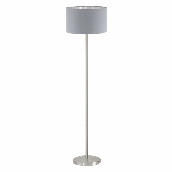 Lampadar EGLO MASERLO 95173 - E27 1X60W  h1510mm – Otel, Nichel satinat, Stofa, Argintiu, Gri, "9002759951733" – vedere frontală – partener oficial Eglo