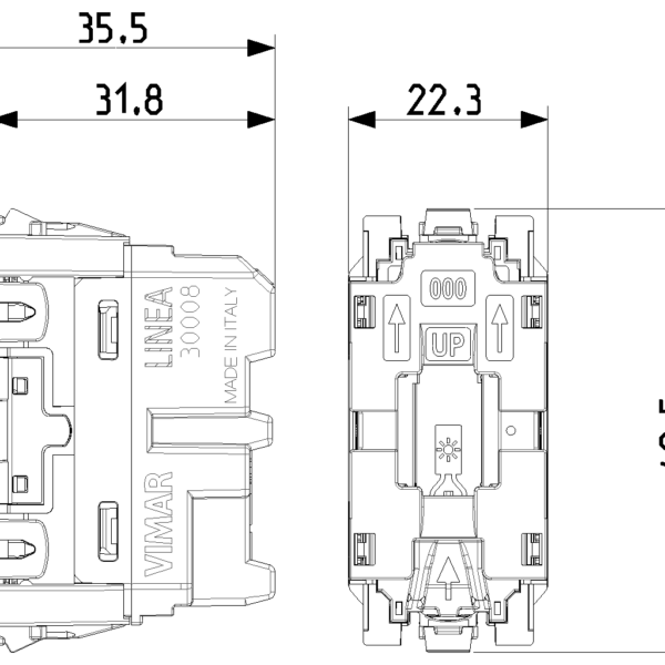 Mecansim pulsant 1P NO 10A 1M Vimar LINEA 30008 – Alb matt, Canepa matt, Negru matt, Buton cu revenire – vedere frontală – partener oficial Vimar
