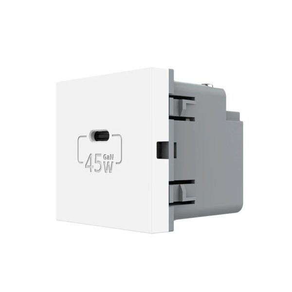 Modul Priza USB Tip C Livolo VL-FCUC-2WP – Alb, Priza – vedere frontală – partener oficial Livolo