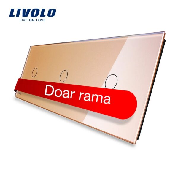 Panou intrerupator simplu+simplu+simplu cu touch Livolo din sticla VL-C1/C1/C1-13 – Auriu, Standard German – vedere frontală – partener oficial Livolo