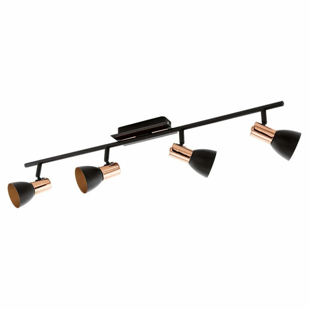 Aplica Barnham Eglo 94587 – GU10 4X3W IP20 Aplica spot EGLO BARNHAM 94587 - GU10 4X3.3W - Otel - Negru - Cupru – Iluminat interior, Corpuri de iluminat – vedere frontală – partener oficial Eglo