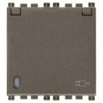 Priza 2P + E16A German SICURY outlet + cover metal vimar Arke 19208.C.M – Metal matt, Priza – vedere frontală – partener oficial Vimar