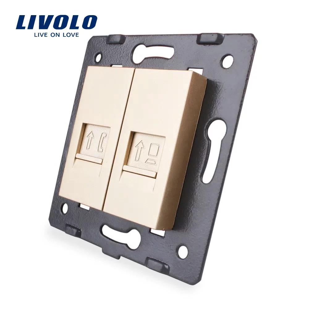 Priza dubla telefon + internet Livolo VL-1TC-13 Priza dubla telefon + internet Livolo VL-1TC-13 – Auriu, Priza telefon + date – vedere frontală – partener oficial Livolo