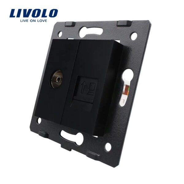 Priza dubla televizor + priza internet Livolo VL-1VC-12 – Negru, Priza TV + date – vedere frontală – partener oficial Livolo