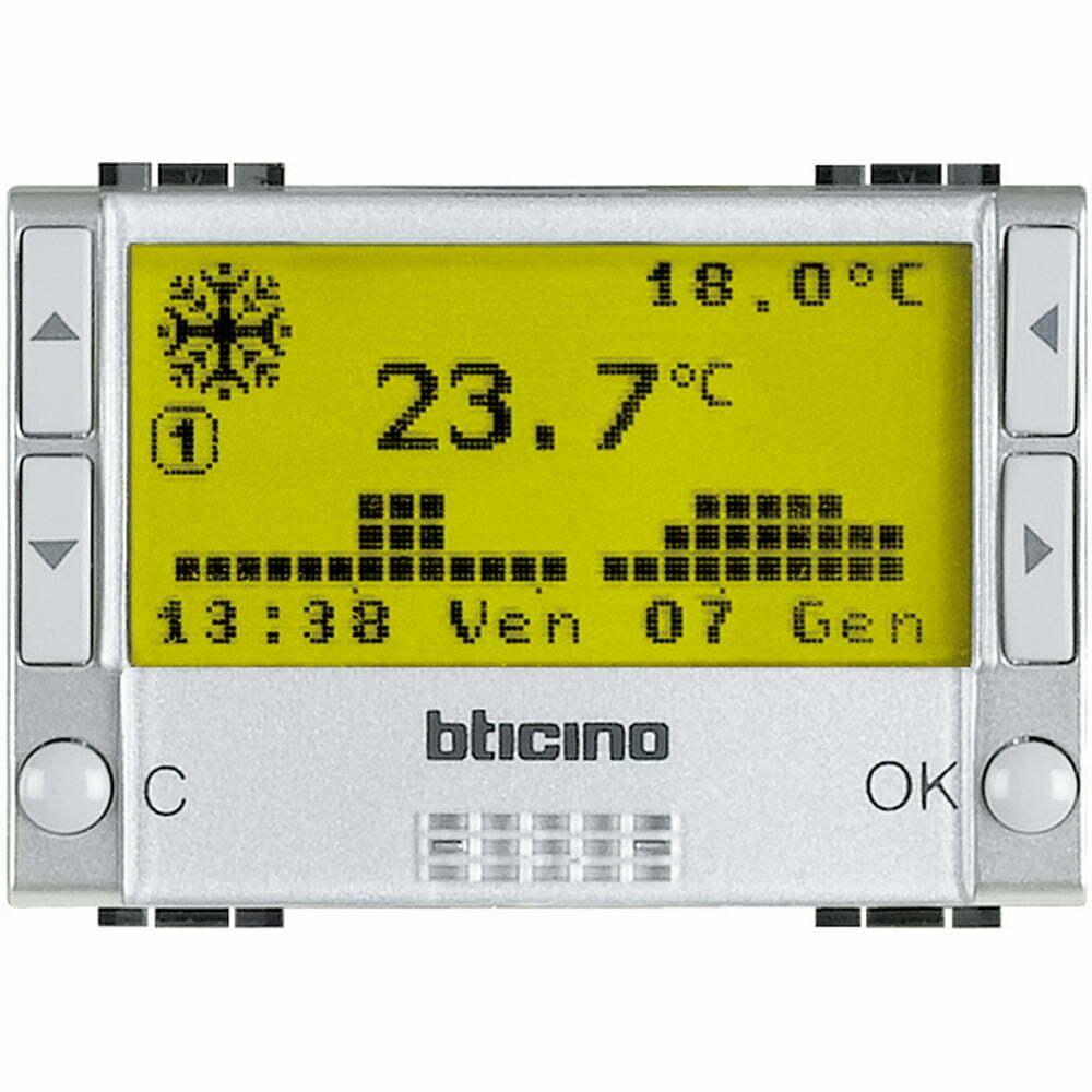 Cronotermostat zilnic/saptamanal de ambient electronic Living Light Bticino 3M culoare aluminiu NT4451