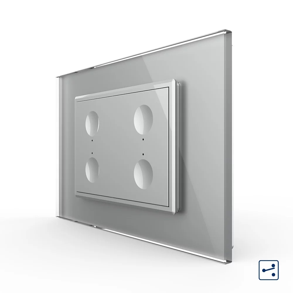 Intrerupator cvadruplu cap scara / cap cruce cu touch Livolo cu rama din sticla, standard italian  VL-FC4S-3IP-15
