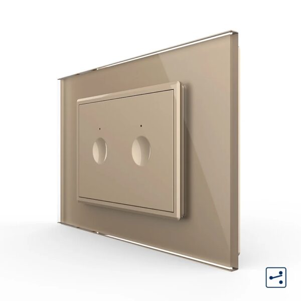 Intrerupator dublu cap scara / cap cruce cu touch Livolo cu rama din sticla, standard italian  VL-FC2S-3AP-13