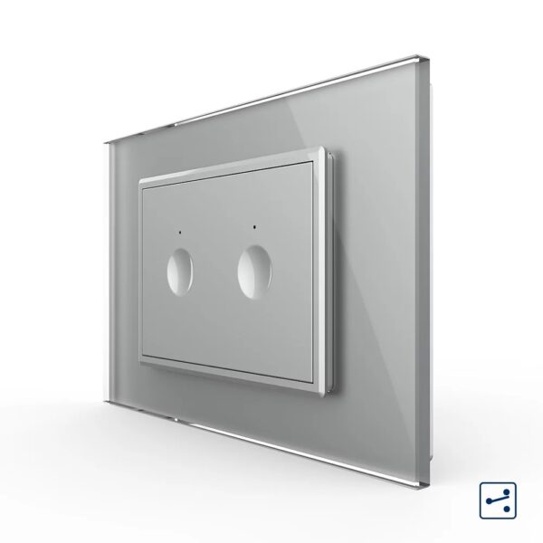 Intrerupator dublu cap scara / cap cruce cu touch Livolo cu rama din sticla, standard italian  VL-FC2S-3IP-15