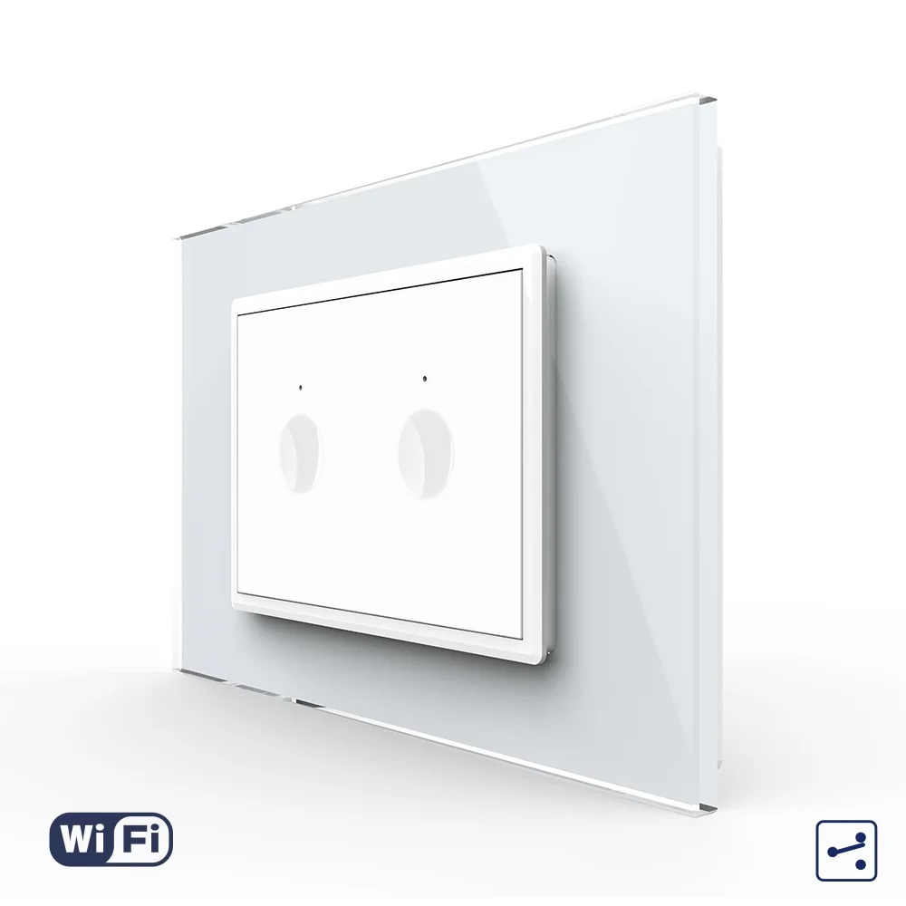 Intrerupator Dublu Cap Scara / Cruce Wireless cu Touch LIVOLO cu rama din sticla, Alb VL-FC2SNY-3WP-11