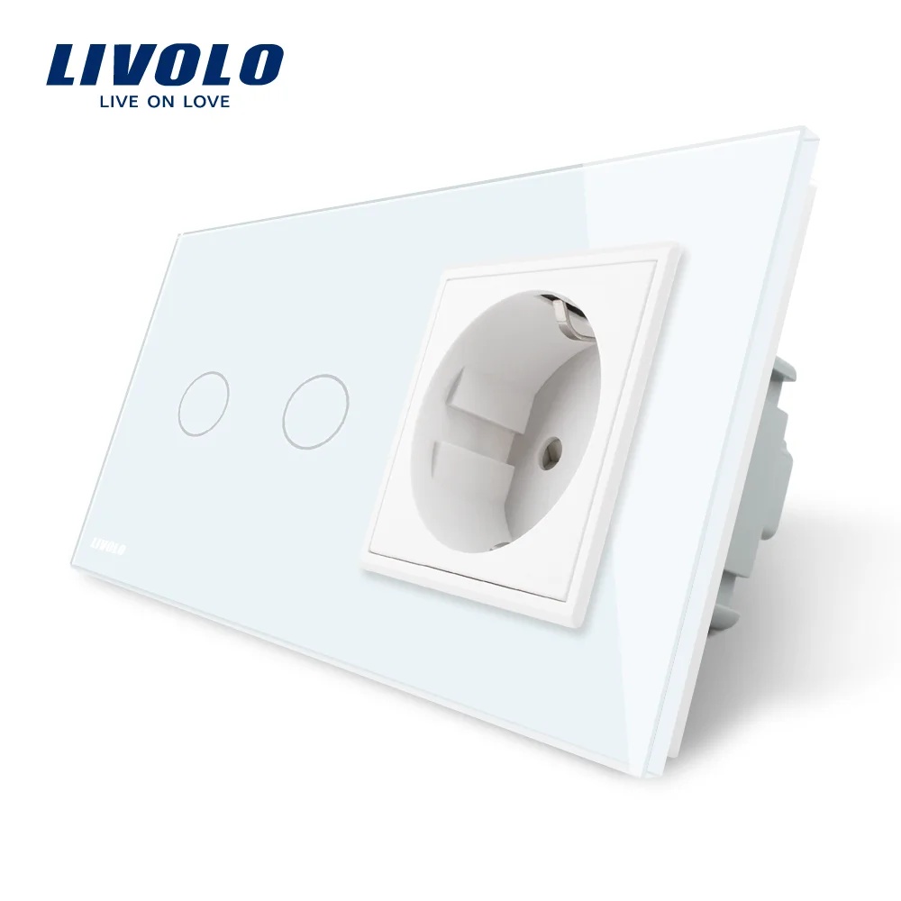 Intrerupator dublu + priza simpla Livolo rama din sticla VL-C702-11/C7-C1EU-11 Intrerupator dublu + priza simpla Livolo rama din sticla VL-C702-11/C7-C1EU-11
