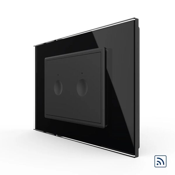 Intrerupator dublu wireless cu touch Livolo cu rama din sticla, standard italian  VL-FC2R-3BP-12