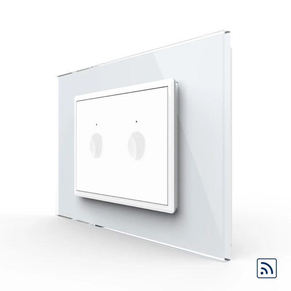 Intrerupator dublu wireless cu touch Livolo cu rama din sticla, standard italian  VL-FC2R-3WP-11