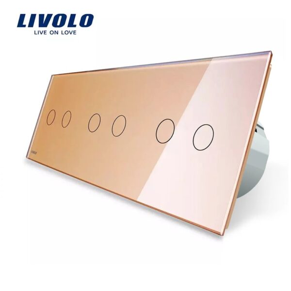 Intrerupator dublu+dublu+dublu cu touch Livolo din sticla VL-C702/C702/C702-13