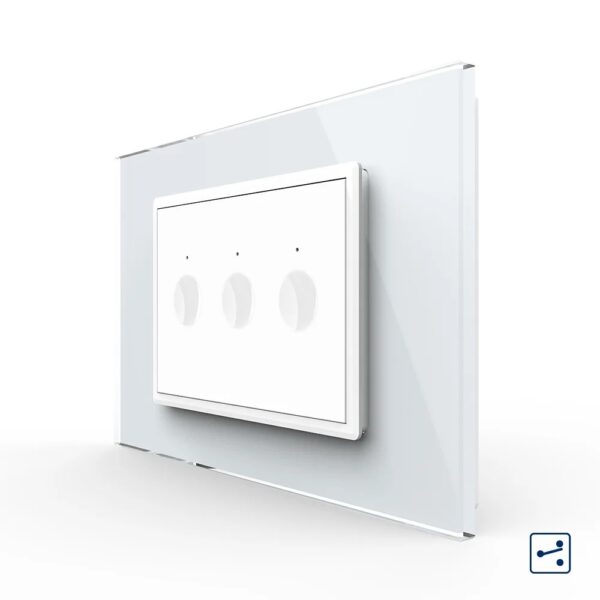 Intrerupator triplu cap scara / cap cruce cu touch Livolo cu rama din sticla, standard italian  VL-FC3S-3WP-11