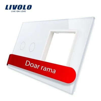 Panou intrerupator dublu cu Touch + priza simpla Livolo din sticla VL-P702/E-4W