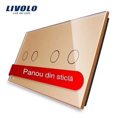 Panou intrerupator dublu+dublu cu touch Livolo din sticla VL-P702/02-4A