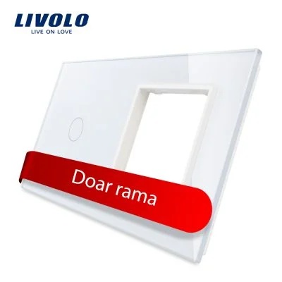 Panou intrerupator simplu cu touch + priza simpla Livolo din sticla VL-P701/E-4W