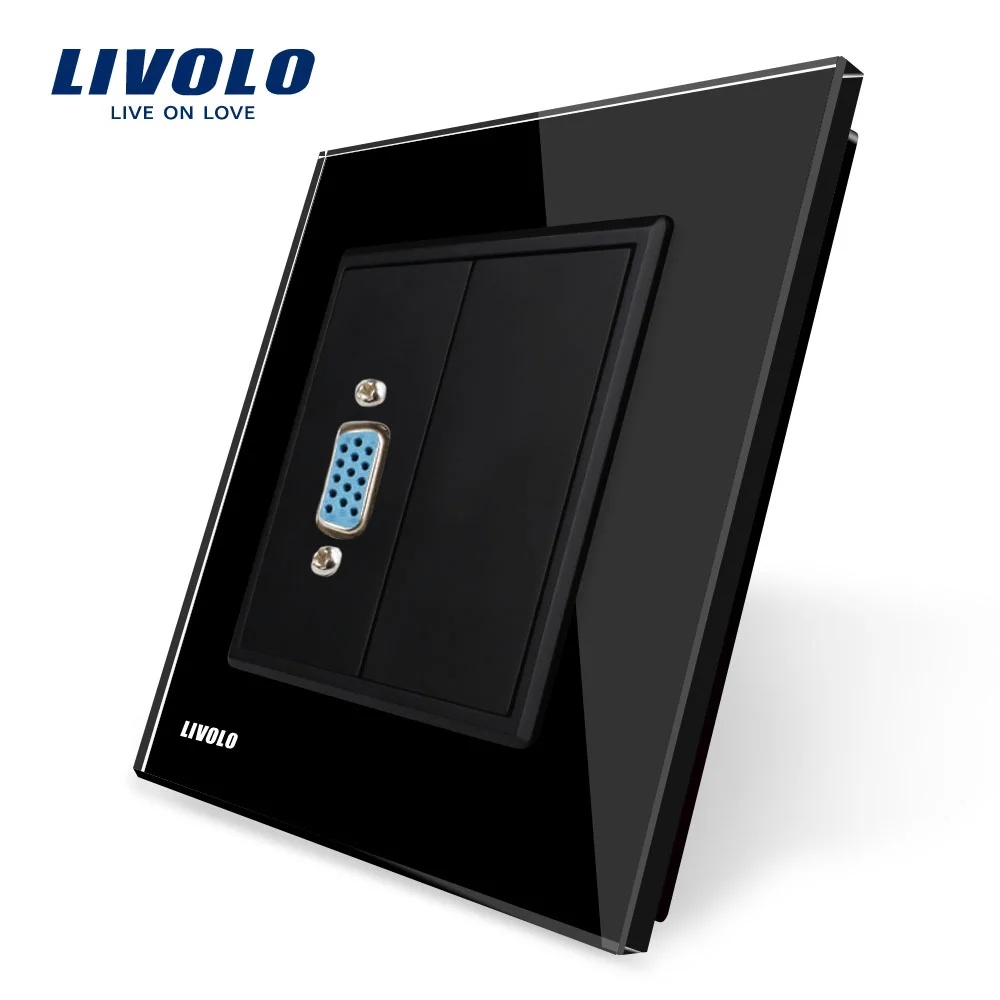 Priza cu mufa VGA mama Livolo cu rama din sticla VL-C791VG1-12 Priza cu mufa VGA mama Livolo cu rama din sticla VL-C791VG1-12