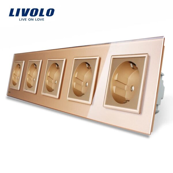 Priza cvintupla Livolo cu rama din sticla VL-C7-C5EU-13