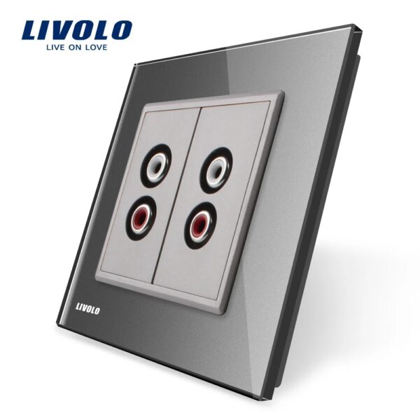Priza dubla audio Livolo cu rama din sticla VL-C792AD-15