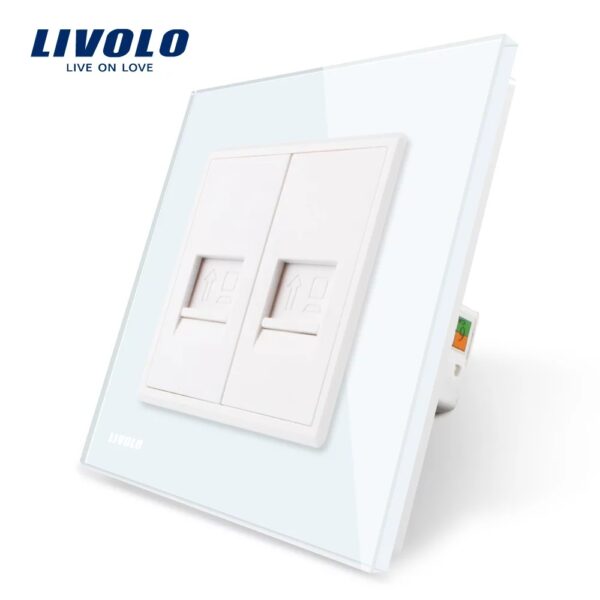 Priza dubla internet Livolo cu rama din sticla VL-C792C-11