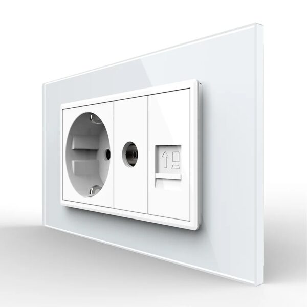 Priza Dubla Livolo cu Rama din Sticla 1 Priza Schuko+TV/internet, standard italian  VL-C9-C2EU/VC-11