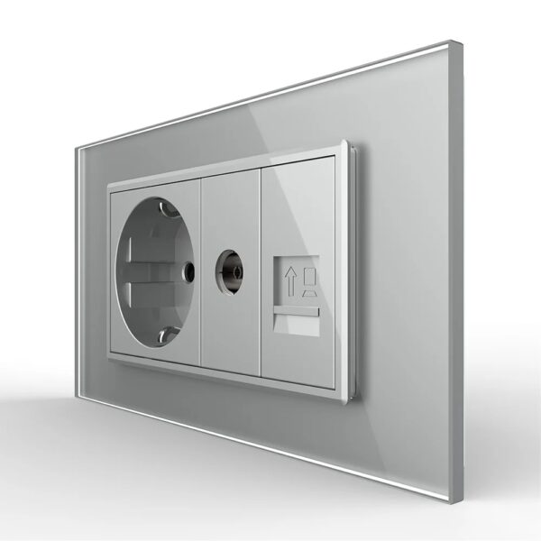 Priza Dubla Livolo cu Rama din Sticla 1 Priza Schuko+TV/internet, standard italian  VL-C9-C2EU/VC-15