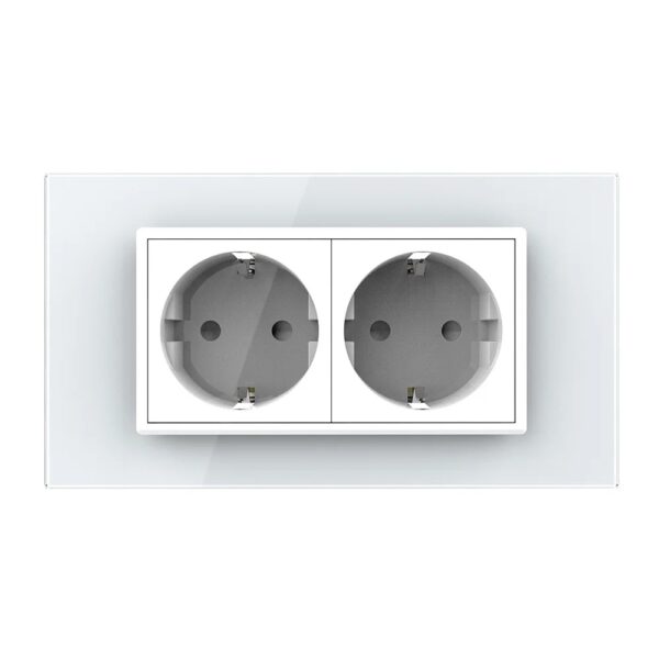 Priza dubla Livolo cu rama din sticla 4M, standard Italian,  VL-C9-2C1EU-11