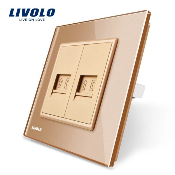 Priza dubla Telefon Livolo cu rama din sticla VL-C792T-13