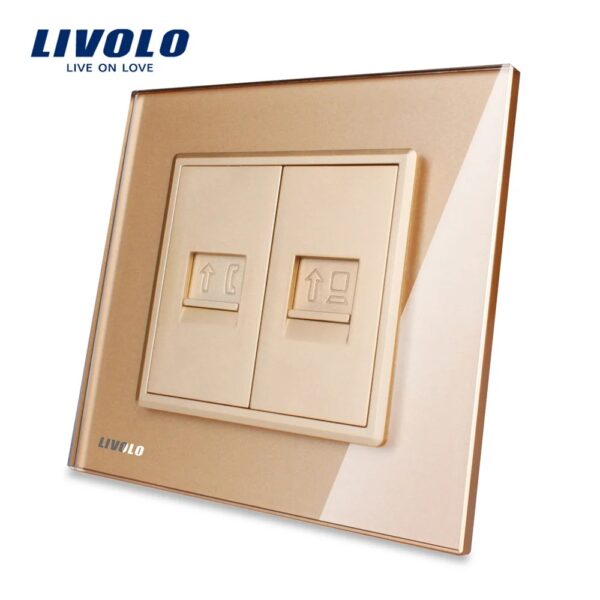 Priza dubla Telefon + Priza internet Livolo cu rama din sticla VL-C791TC-13