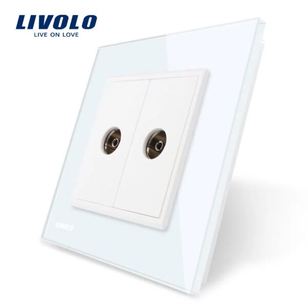 Priza dubla TV Livolo cu rama din sticla VL-C792V-11