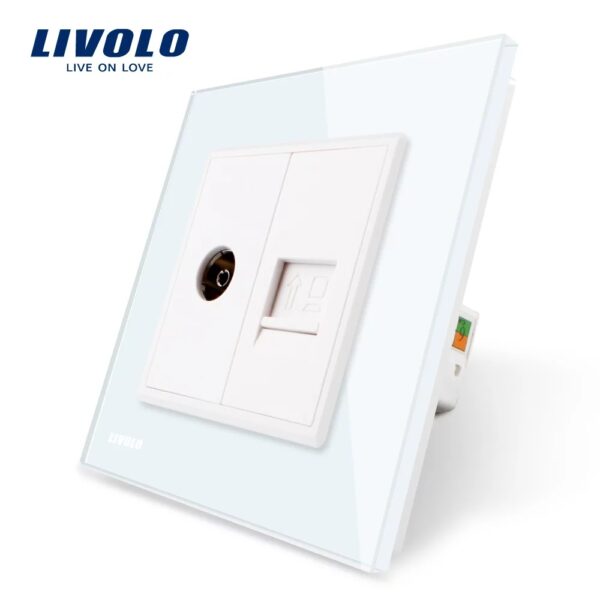 Priza dubla TV + priza internet Livolo cu rama din sticla VL-C791VC-11