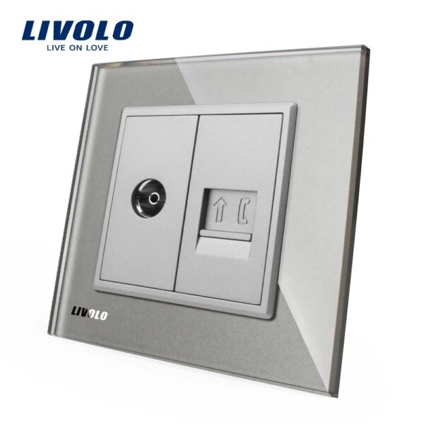 Priza dubla TV + Telefon Livolo cu rama din sticla VL-C791VT-15
