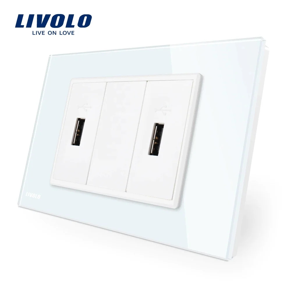 Priza dubla USB Livolo cu rama din sticla standard italian VL-C392U-81 Priza dubla USB Livolo cu rama din sticla standard italian VL-C392U-81