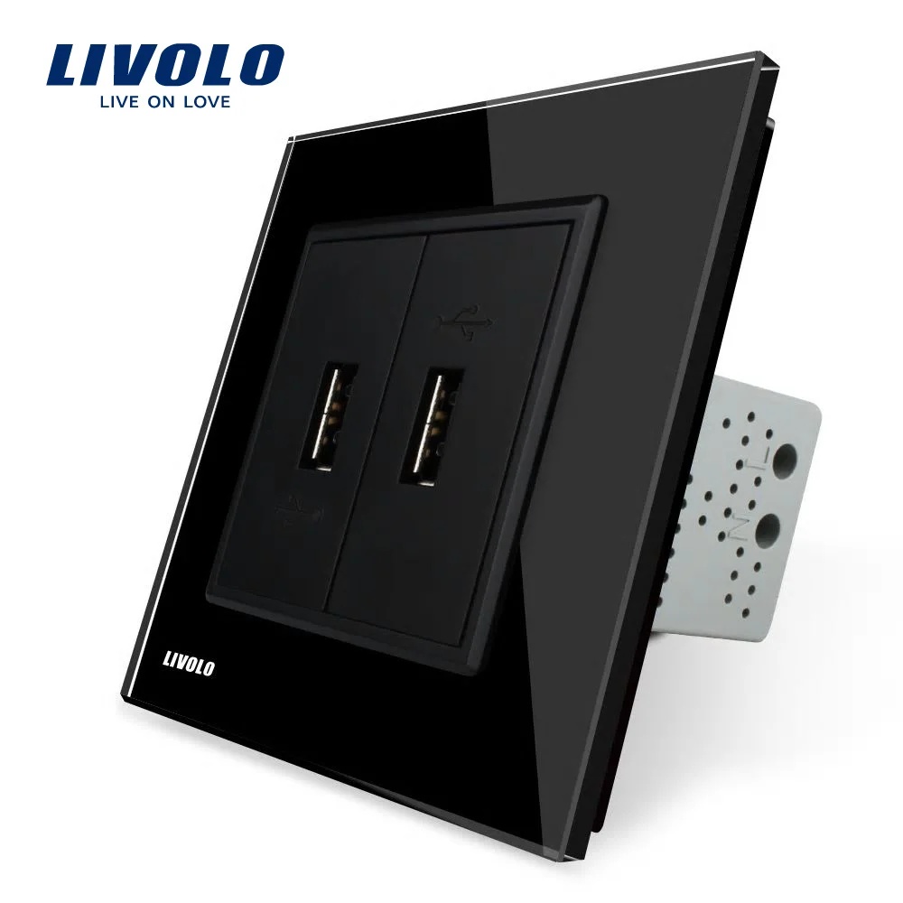 Priza dubla USB Livolo cu rama din sticla VL-C792USB-12 Priza dubla USB Livolo cu rama din sticla VL-C792USB-12