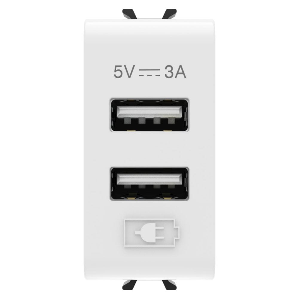 Priza incarcator USB tip A+A 5V 3A 1M Gewiss Chorus Alb satinat GW15447