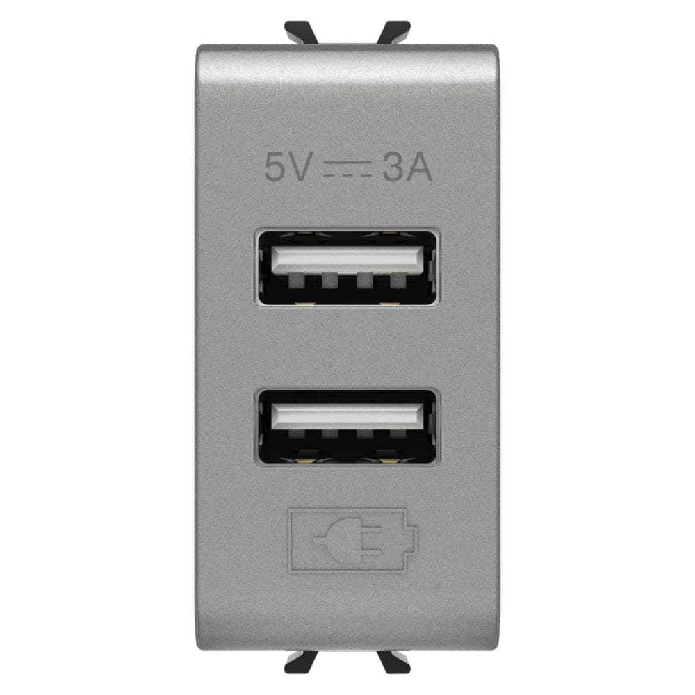 Priza incarcator USB tip A+A 5V 3A 1M Gewiss Chorus Titan lucios GW14447