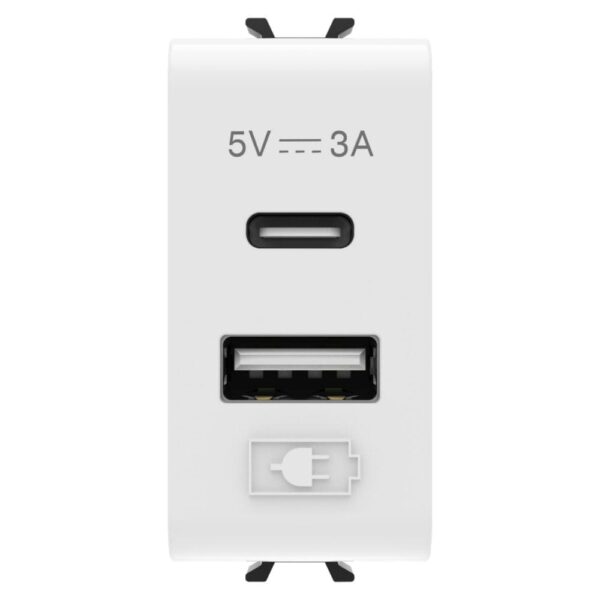Priza incarcator USB tip A+C 5V 3A 1M Gewiss Chorus Alb satinat GW15449
