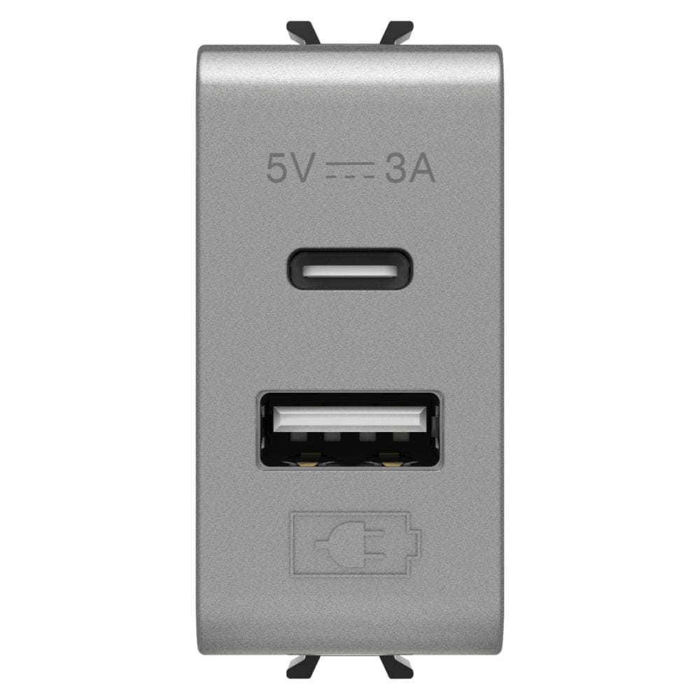 Priza incarcator USB tip A+C 5V 3A 1M Gewiss Chorus Titan lucios GW14449
