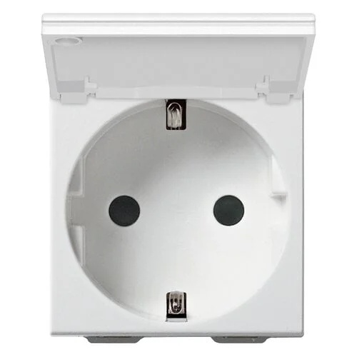 Priza schuko cu capac standard german 2P+E 16A white 2 Module Vimar Neve UP 09208.C