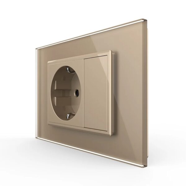 Priza simpla cu blank Livolo cu rama din sticla 3M, standard Italian,  VL-C9-C1EU-13