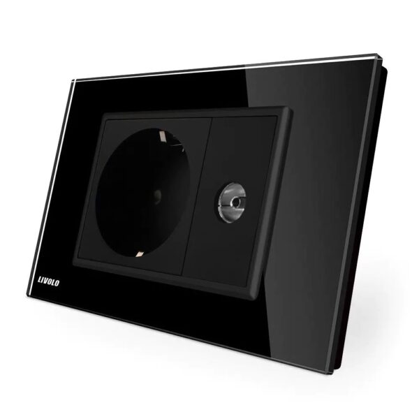 Priza simpla din rama de sticla Schuko cu TV Livolo VL-C9C1EU1V-12