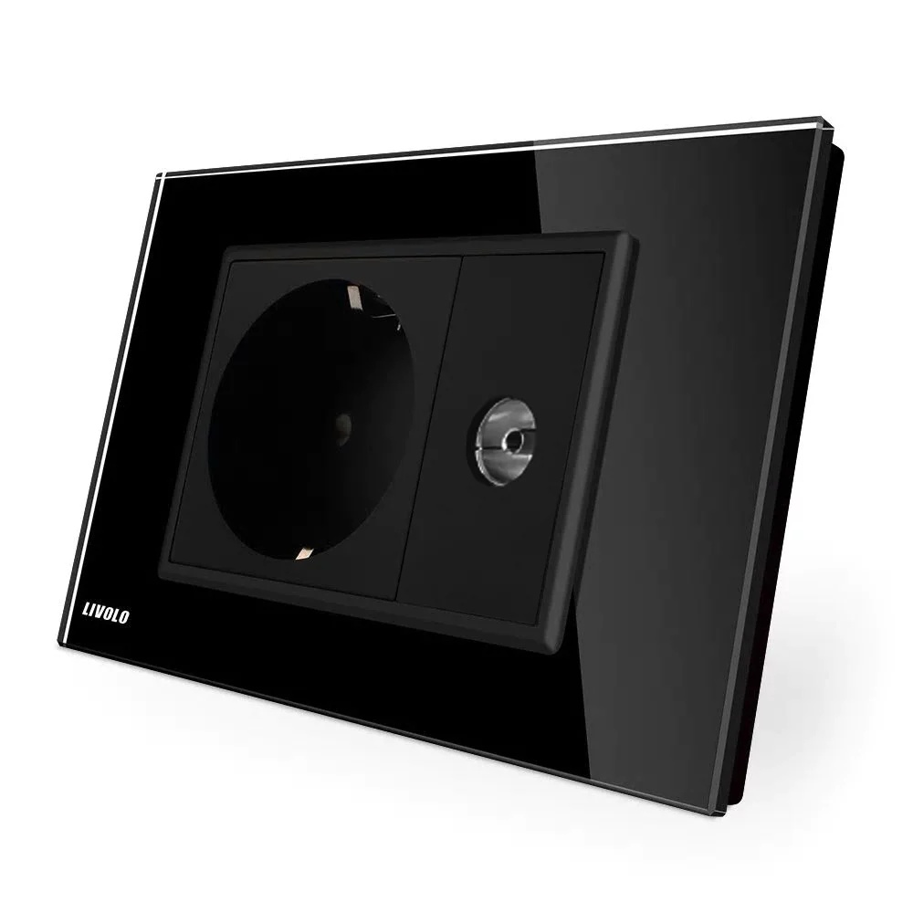 Priza simpla din rama de sticla Schuko cu TV Livolo VL-C9C1EU1V-12 Priza simpla din rama de sticla Schuko cu TV Livolo VL-C9C1EU1V-12